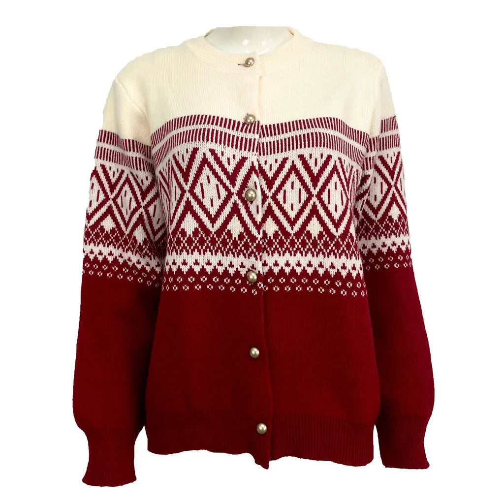 Women's grey alpaca wool diamond knitted cardigan with contrast colour sleeves