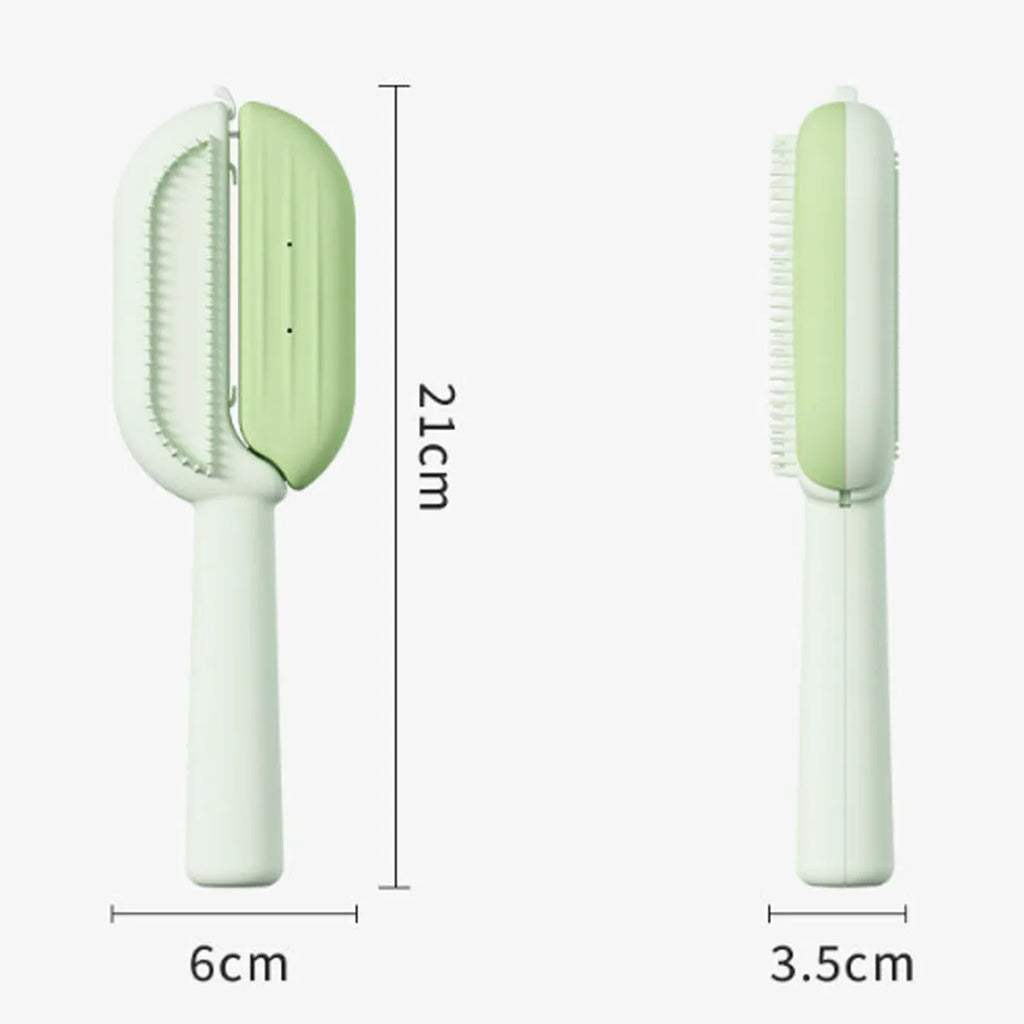 Blue pet grooming comb with water tank for dogs and cats on a white background.