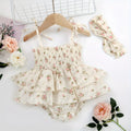 Beige corduroy rabbit fur A-line suspender skirt jumpsuit set for newborn baby girl with white T-shirt and headband