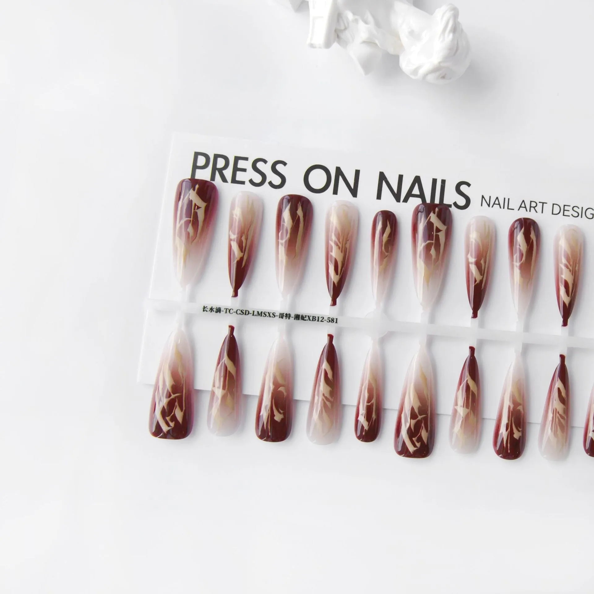 Retro Gothic long water drop frosted nail stickers set 40 pieces in Gothic-Xiangfei colour on an antique style background