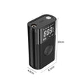 Wireless handheld digital tyre inflator with LCD screen, LED light, and attachments for car, bike, and ball valves.