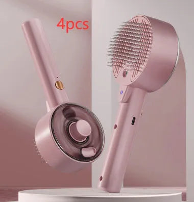 Ceramic white pet grooming brush with UVC light, mist sprayer, and fine needles for dog and cat hair removal