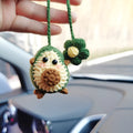 Handmade crocheted avocado rainbow flower car pendant in wool yarn for vehicle interior decoration