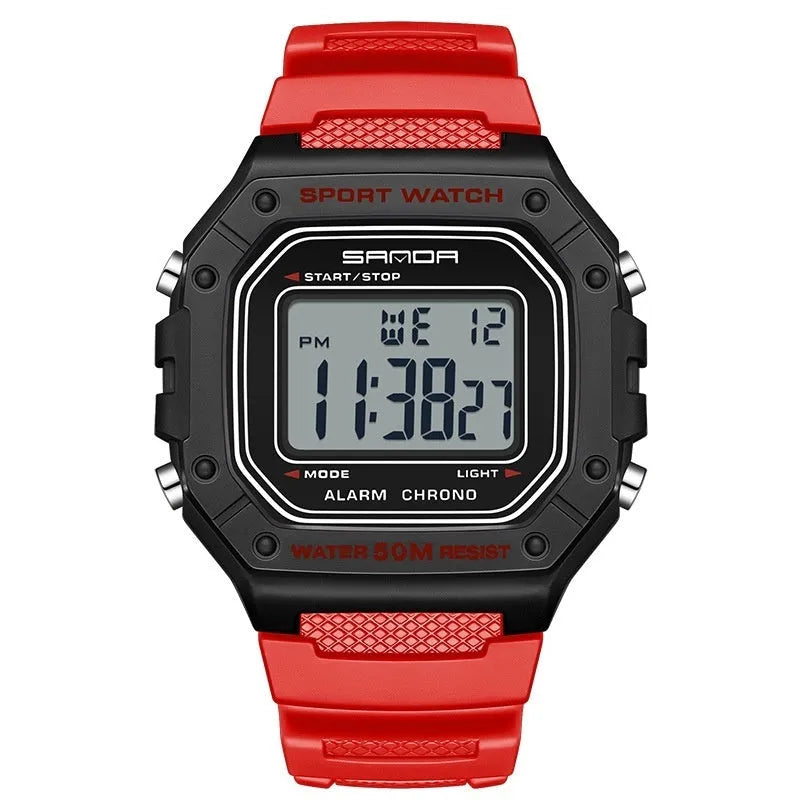 Swimming waterproof youth electronic watch with simple alarm clock in black colour option