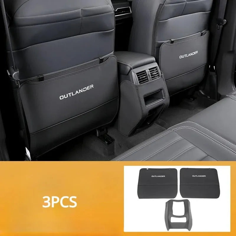 Set of three black leather anti-kick pads for Mitsubishi Outlander rear seats