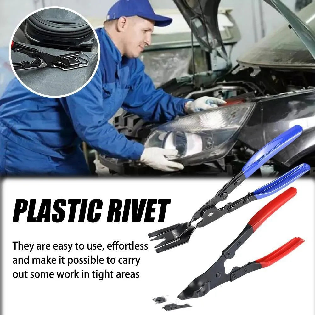 Blue car door panel removal pliers with forged steel construction, 235mm long