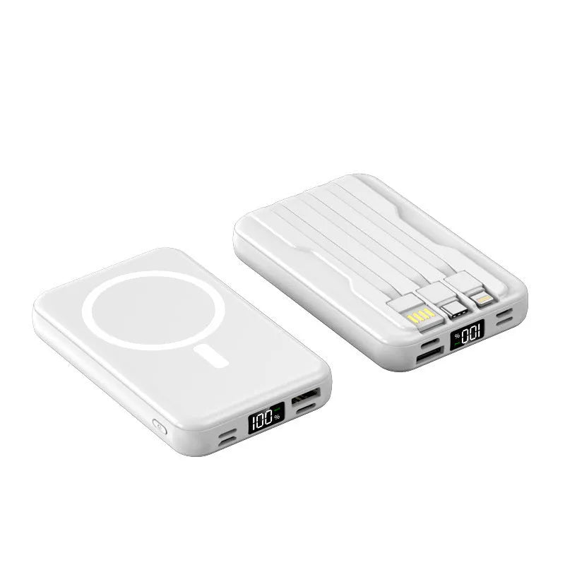 10000mAh magnetic wireless power bank with plastic case in black on a surface