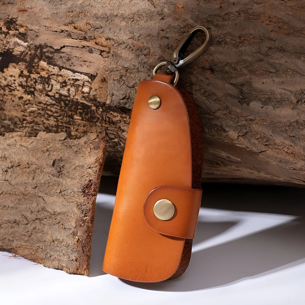 Genuine leather car key case in four colour options: black, brown, coffee and purplish red