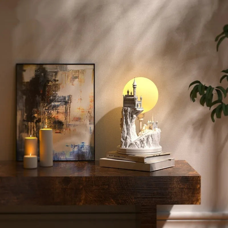 White composite gypsum table lamp with plug-in cord and wire control switch
