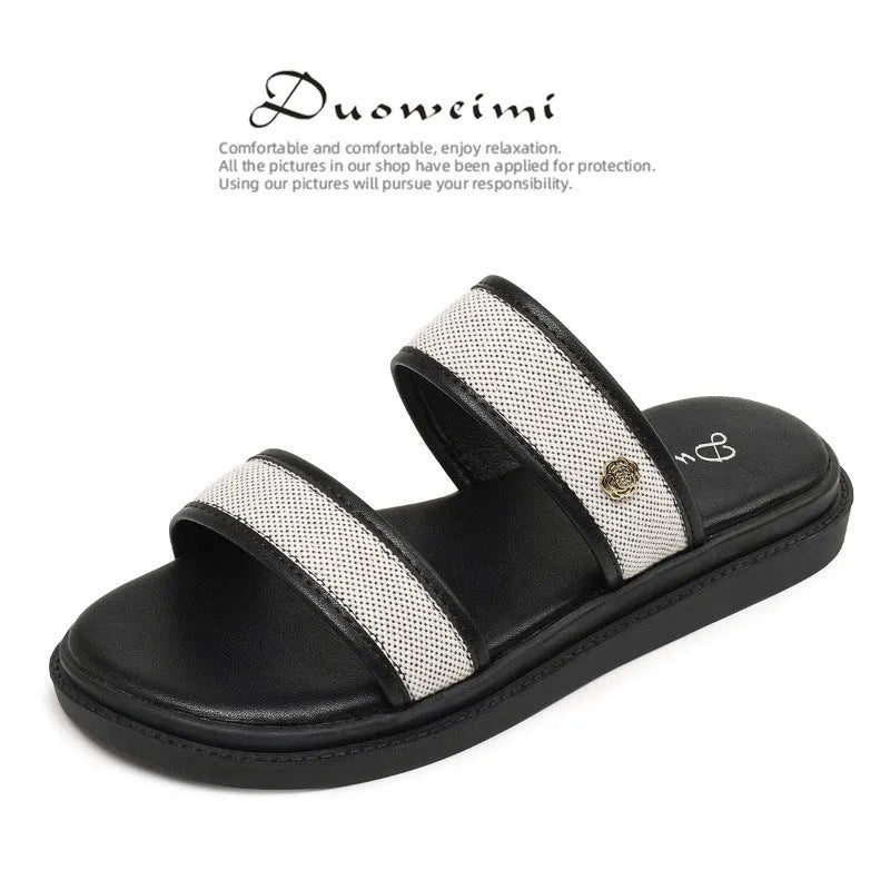 Brown women's vintage style flip-flop slippers with a soft bottom and artificial PU upper.
