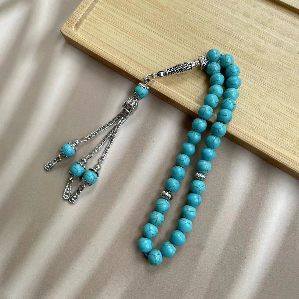 Handmade sky blue stone Muslim prayer bracelet measuring 8mm for daily worship