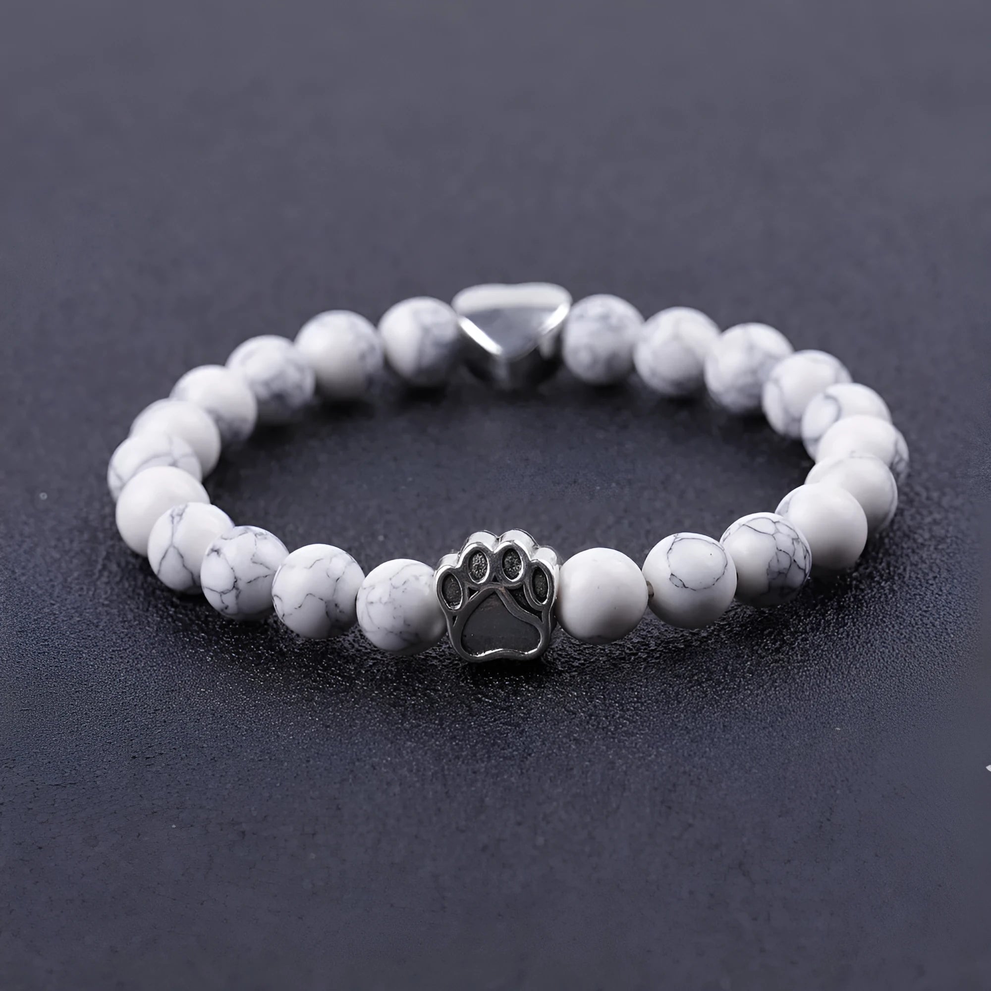 Tigereye Indian agate stone bracelet with dog paw and love heart charms on geometric beaded design
