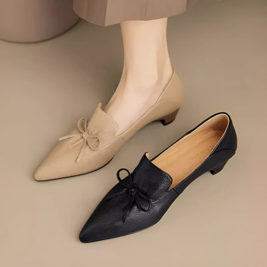 Women's low heel pointed toe shoes in black, PU upper, size 35-42, side view