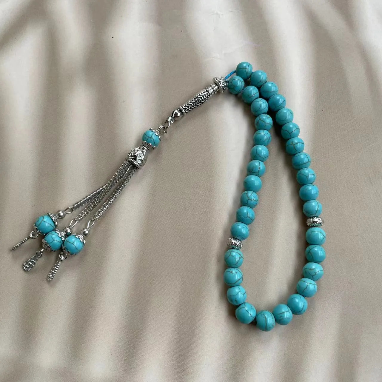 Handmade sky blue stone Muslim prayer bracelet measuring 8mm for daily worship