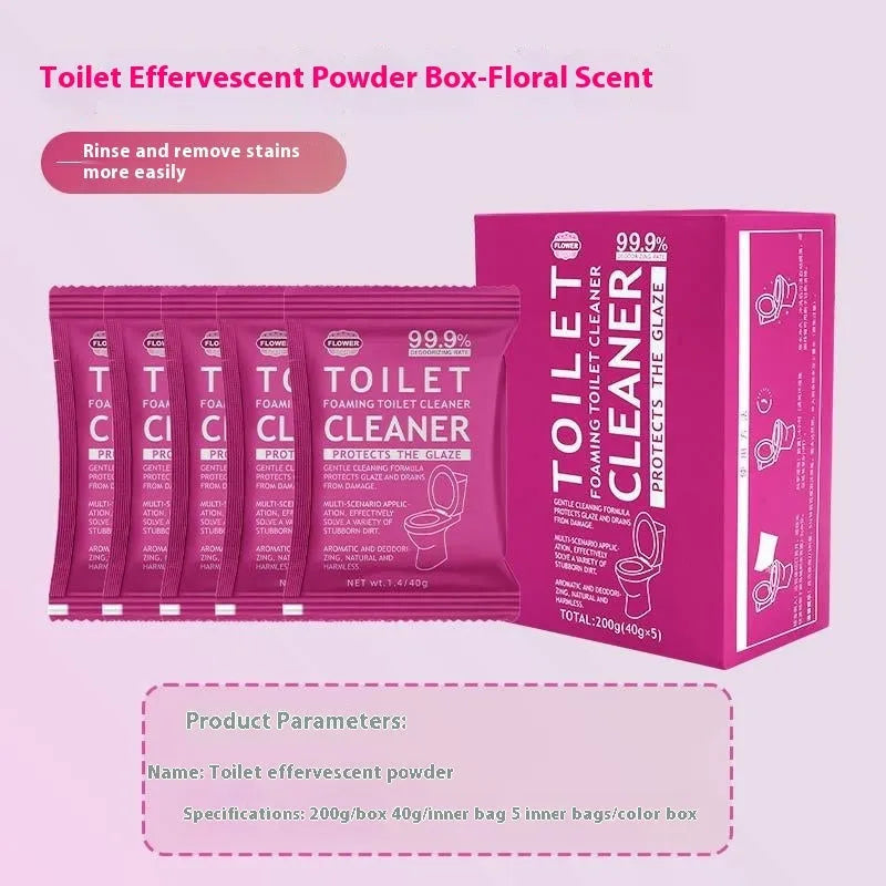 Toilet bubble powder in blue ocean and pink floral fragrances for descaling and anti-blocking