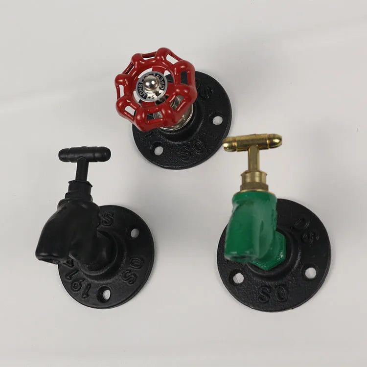 Metal water pipe style towel rack wall hook in choice of black, green or red finish