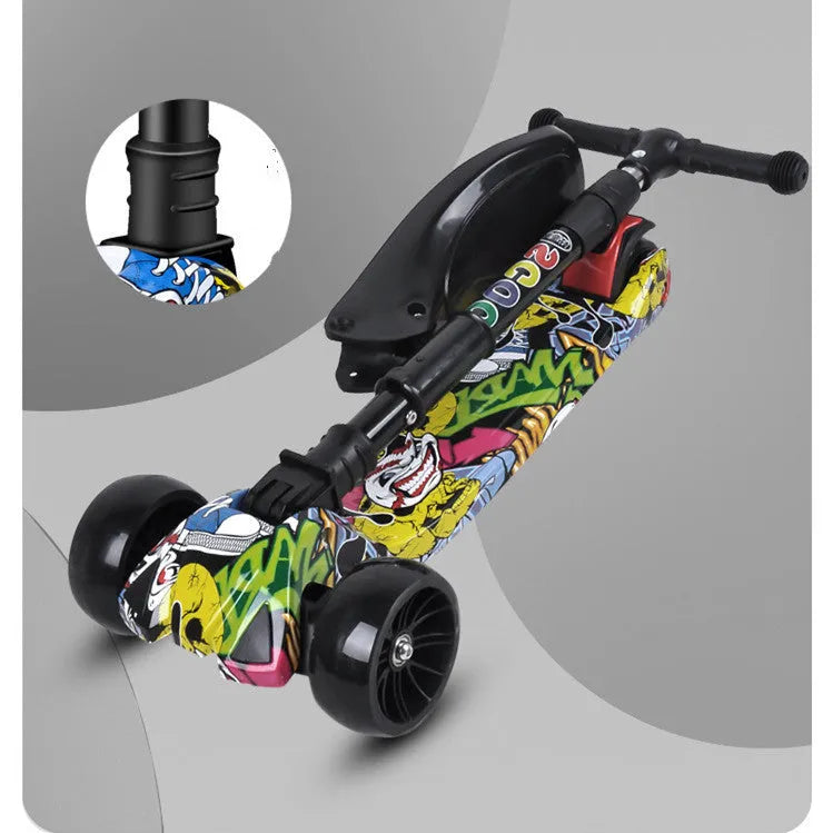 Children's scooter with three wheels, PP material and steel plate frame, in black colour