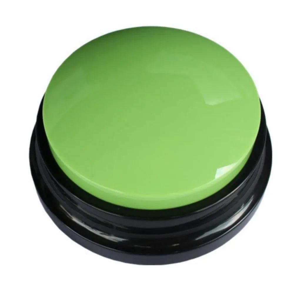 Voice recording pet training button in blue, green, orange, purple, or red with record and playback buttons