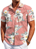 Men's slim fit Hawaiian short sleeve shirt in elastic polyester fabric