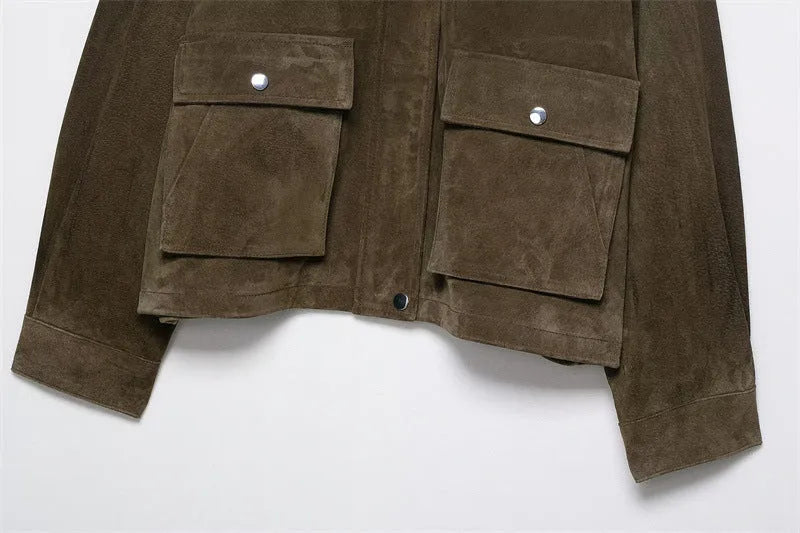 Women's medium thickness PU jacket in picture colour with regular fit, Japanese Korean casual style
