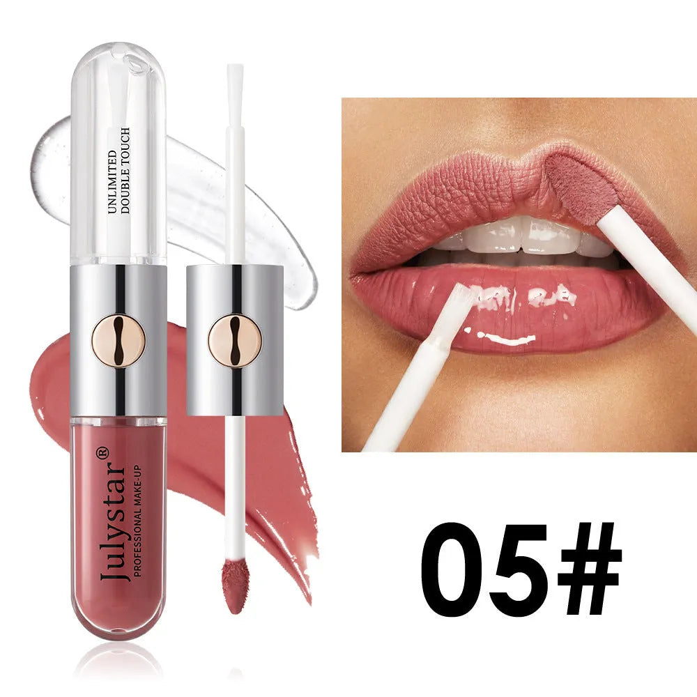 Women's long-lasting moisturising lip gloss in 6ml tube showing available colour styles