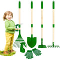 Children's 6-piece green gardening tools set with 45 steel rake and digging tools