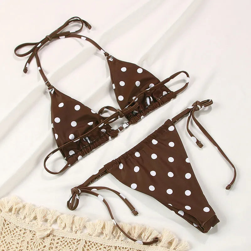 Women's polka dot print split swimsuit bikini set in multiple colour options
