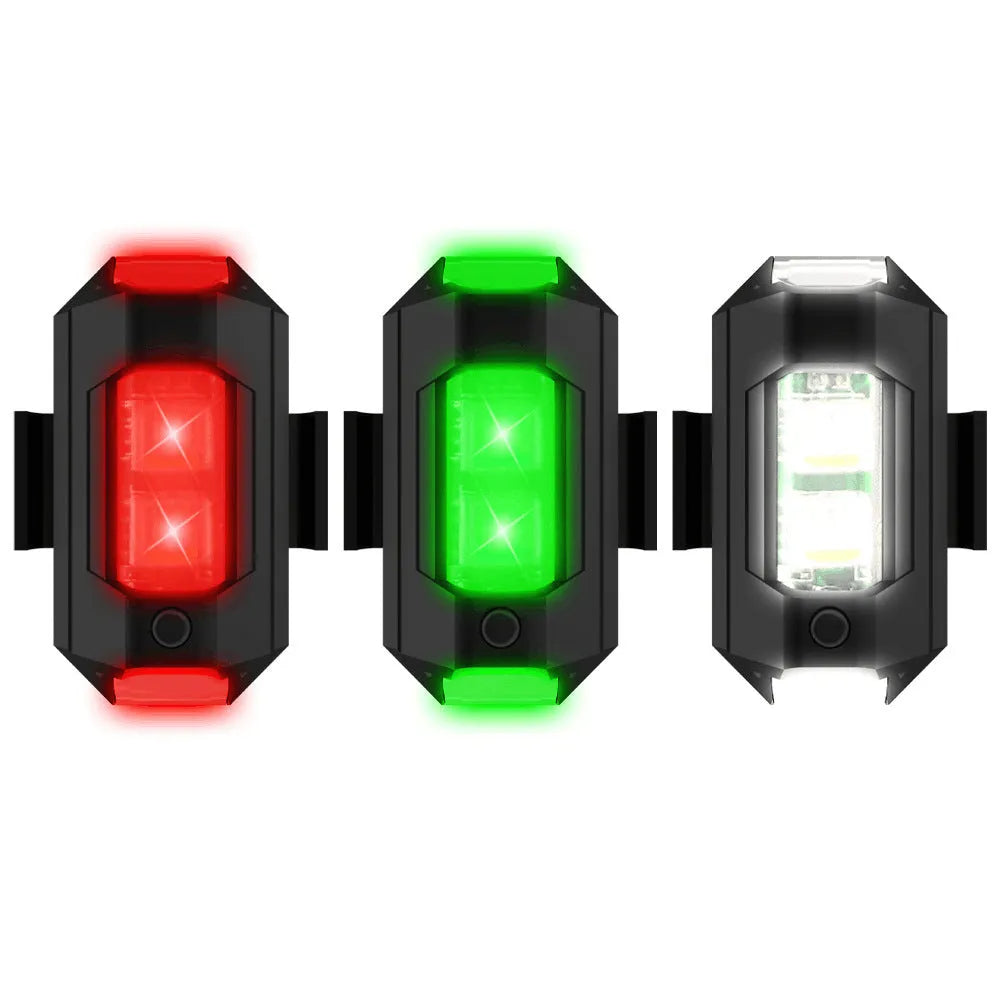 Drone signal light with RGB LED system showing multiple colours, includes mounting tape and ring belts