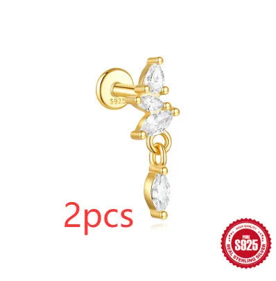 S925 sterling silver geometric star-shaped earrings with an embedded moon diamond, shown in a gold colour finish.