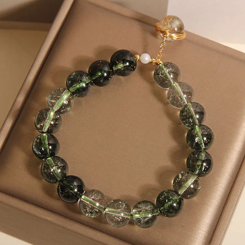 Natural chlorite crystal bracelet with green phantom quartz winding transfer beads, women's style