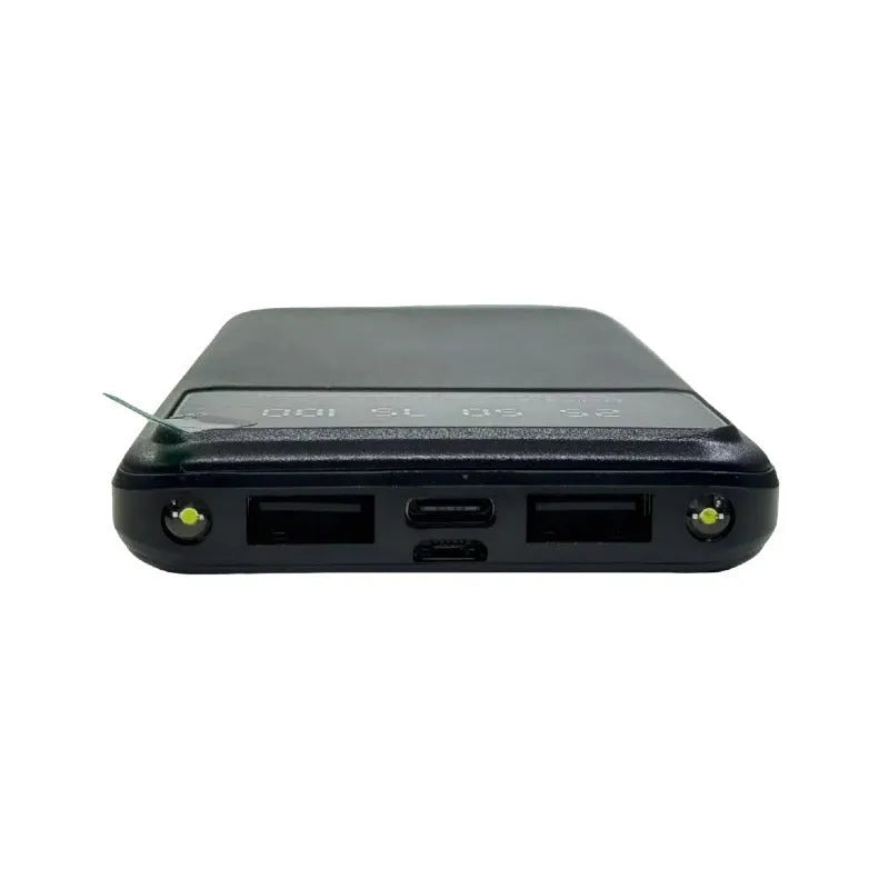 Black ultra-thin power bank showing 67x140mm dimensions with 10000mAh capacity