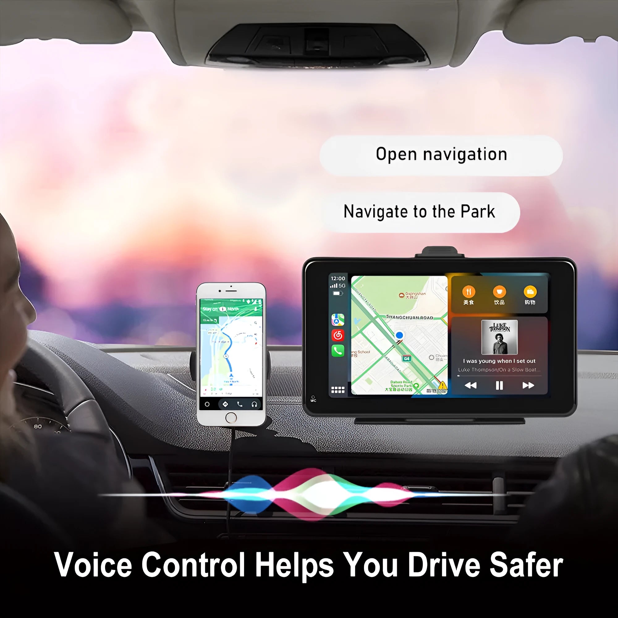 7-inch HD wired car dashboard screen player with universal mounting brackets and cigarette lighter power plug
