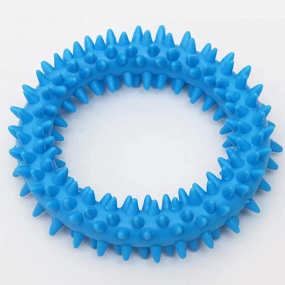 Blue TPR spiky ring dog chew toy for dental cleaning and bite training
