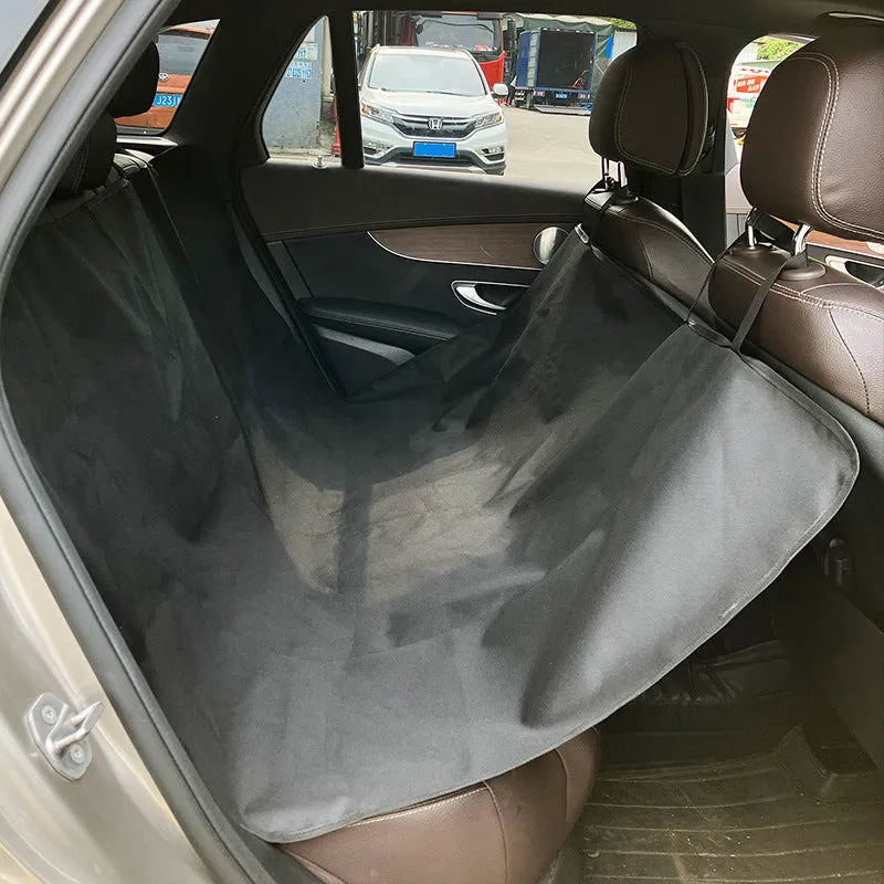 Cloth car pet mat for rear seat protection in multiple colours and dog-themed prints.