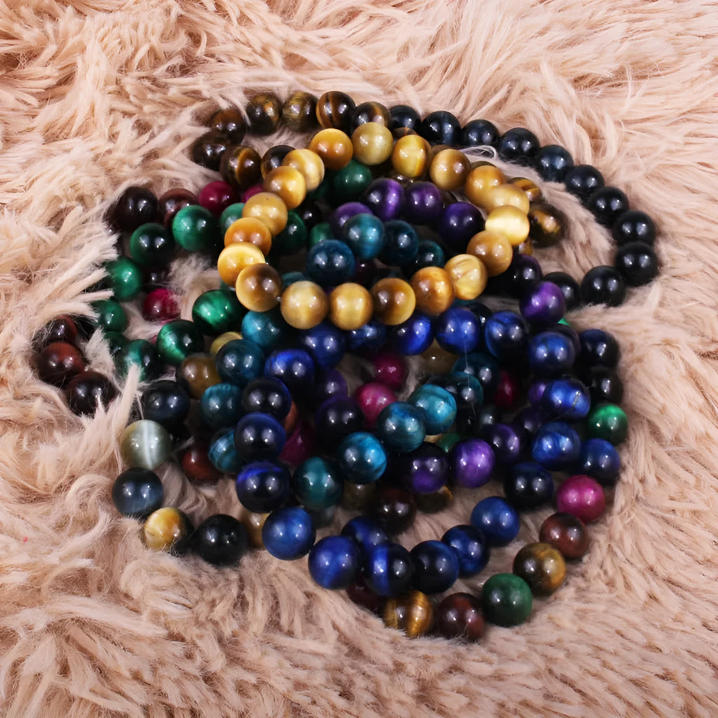 Natural tigereye crystal bracelet with geometric round beads in various colour options
