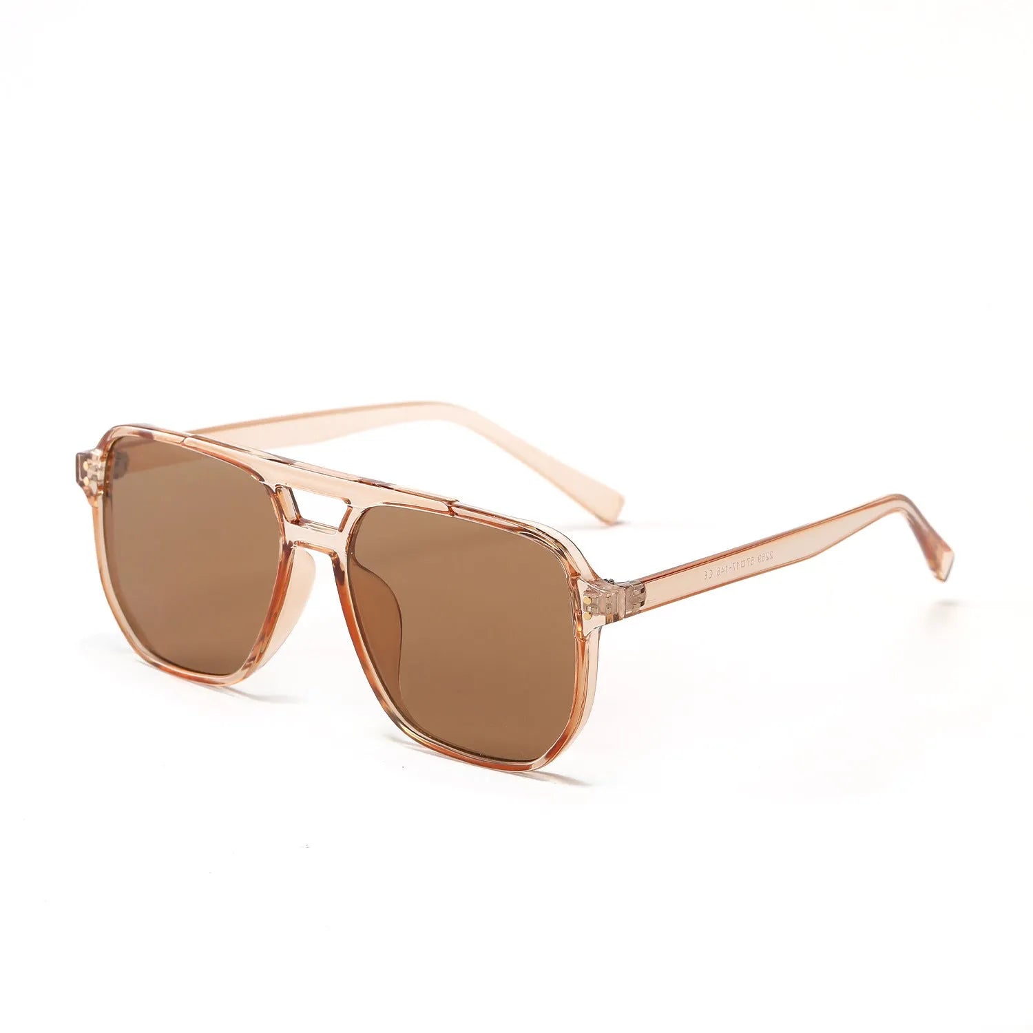 Square double beam sunglasses for women in black frame with pink lens, showing full frame design.