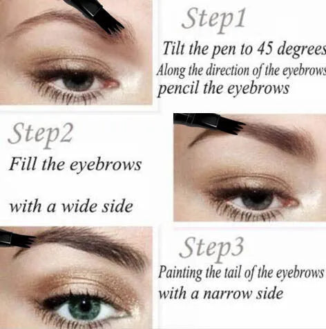 CmaaDu 4-Head Eyebrow Pencil in three shades black brown grey with four-point tip for precise brow application