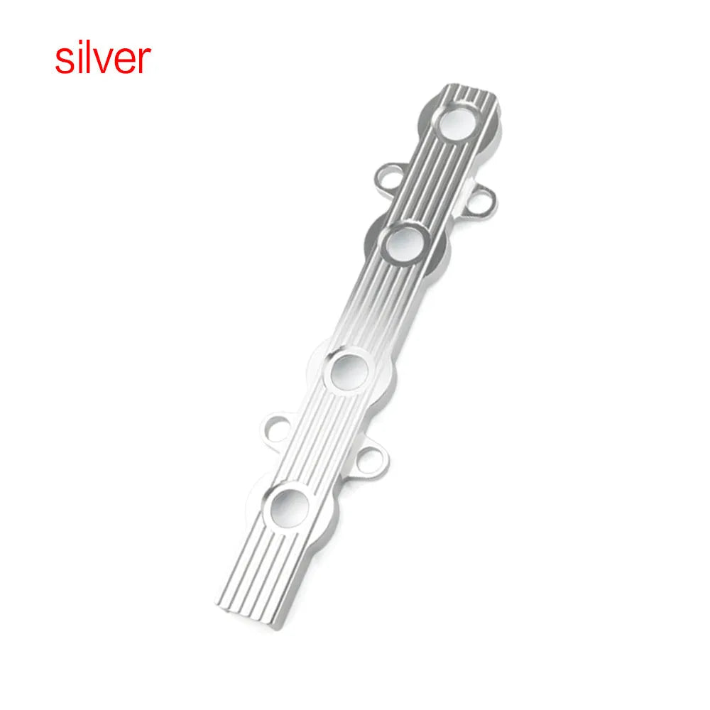 Aluminium alloy engine harness mounting bracket in blue, red, or silver finish, shown with and without holes.