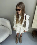 Girls autumn floral lace long sleeve shirt and tiered skirt two-piece cotton set for 90-140cm height