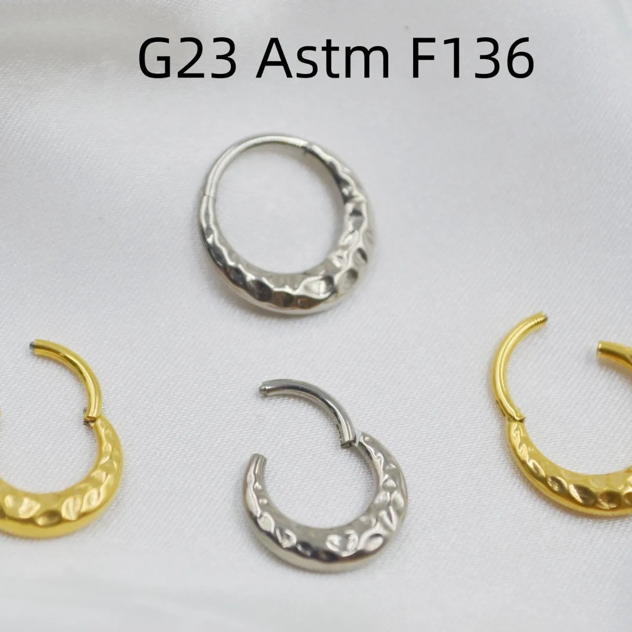Titanium alloy concave-convex carved nose ring in gold or silver colour with ASTM F136 certification
