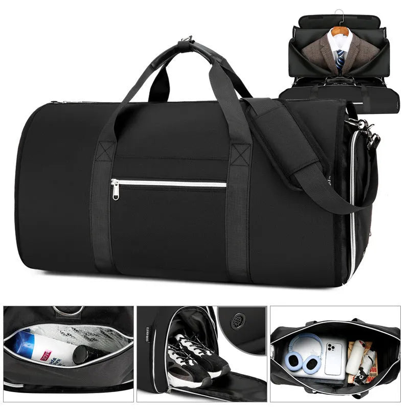 Oxford cloth sports bag in grey colour showing main compartment and separate dry-wet section.