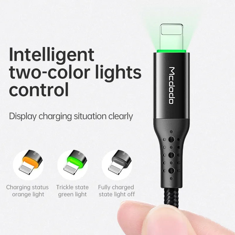 Black intelligent power-off data cable for Apple, single-head USB, 1.2m length