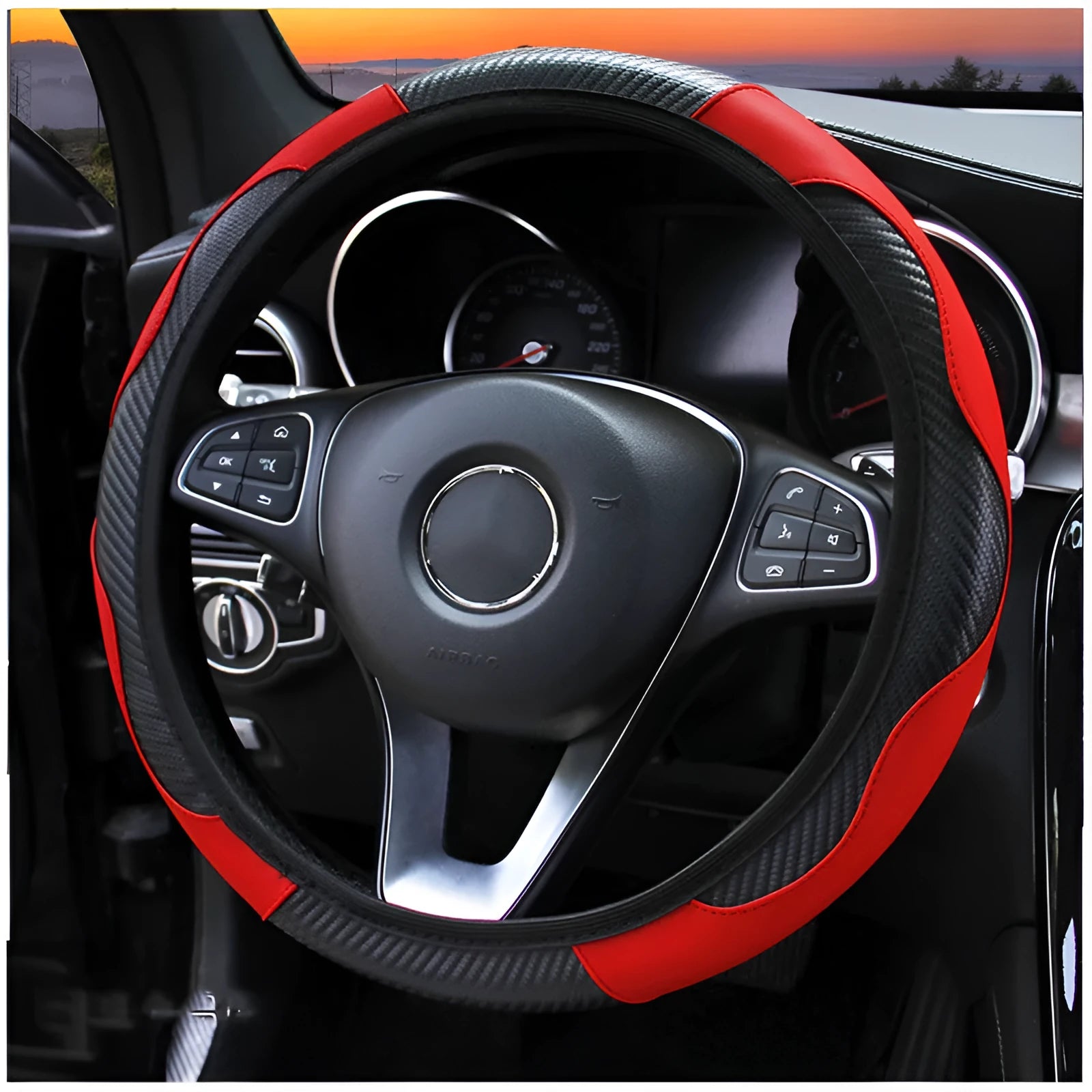 Carbon fibre sports steering wheel cover with elastic band for 38cm sedan wheels