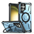 Magnetic phone case ring drop-resistant protective cover with bracket in black for Apple Samsung