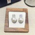 Simple zircon inlaid pearl earrings with faux pearl and cubic zirconia dangle on metal alloy, 2.5cm length, three style options