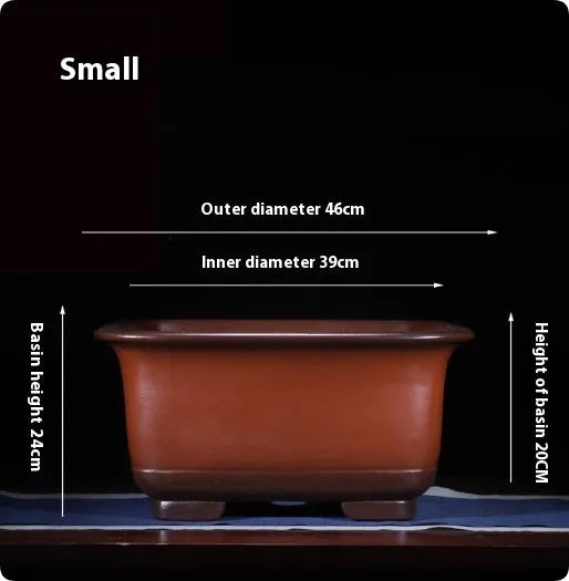 Large Chinese-style purple clay flower pot for indoor bonsai and plants.