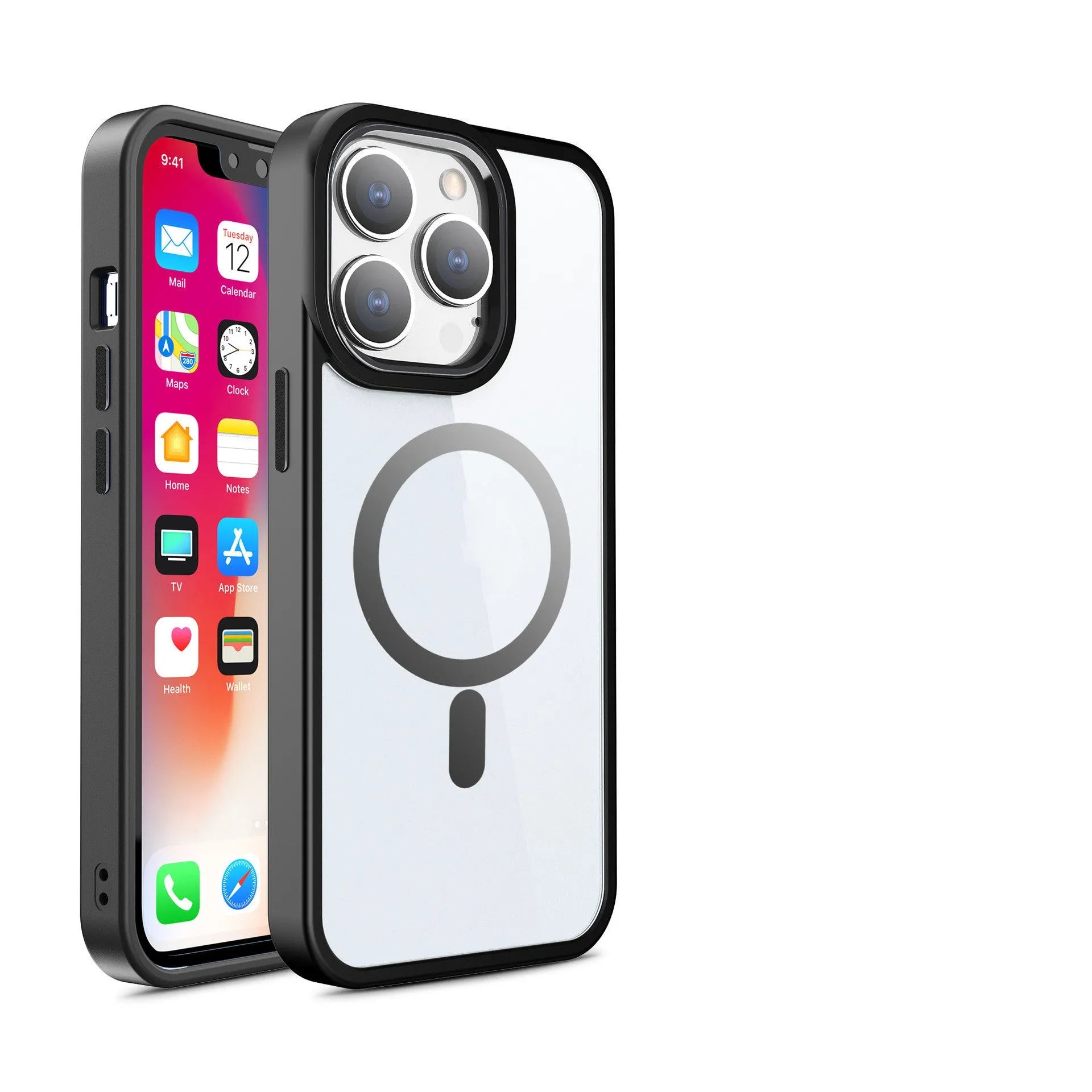 Magnetic transparent silicone phone case for iPhone models in multiple colour options