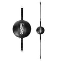 Black hanging boxing speed ball made of PU leather for reaction training.