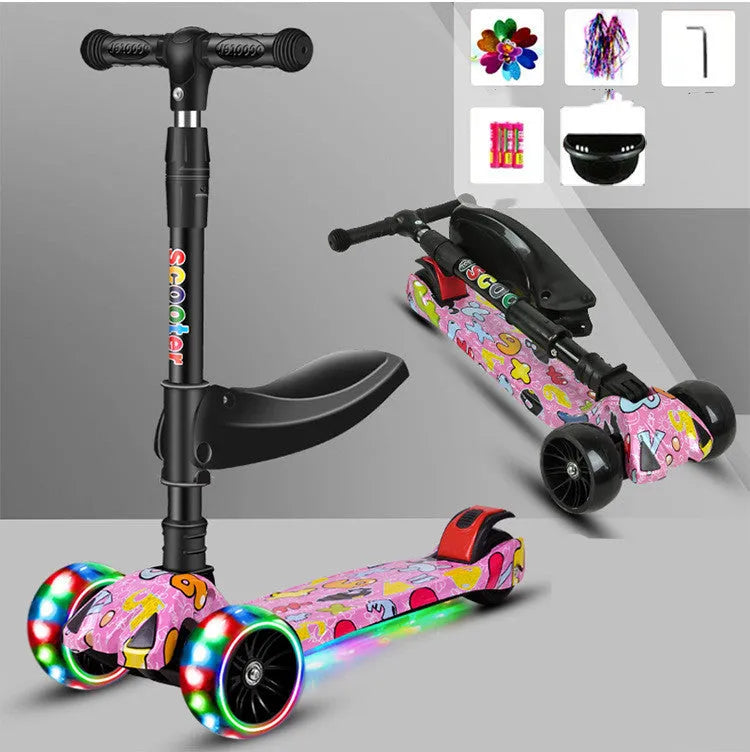Children's scooter with three wheels, PP material and steel plate frame, in black colour