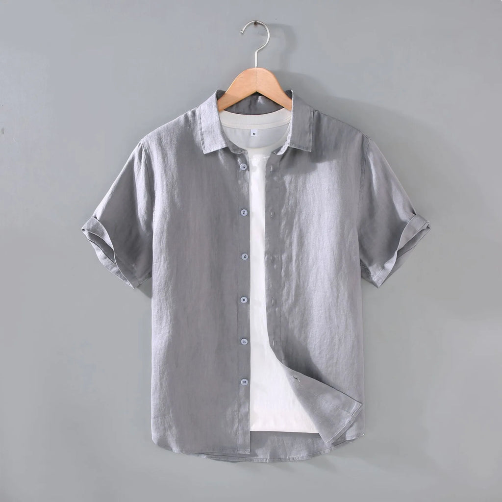 Men's youth casual short-sleeved linen shirt in seven colours, regular fit cardigan style, sizes M-XXXL
